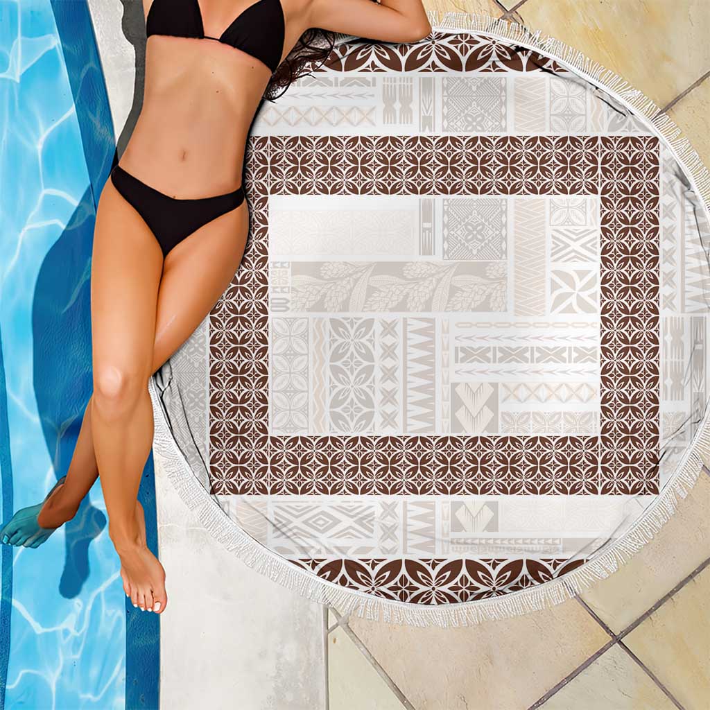 Samoa Siapo Brown Trimmed Beach Blanket Samoa White Sunday LT01 - Polynesian Pride