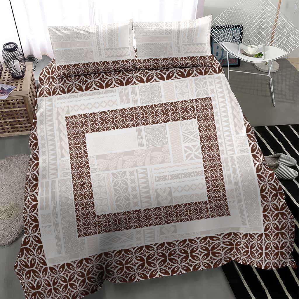 Samoa Siapo Brown Trimmed Bedding Set Samoa White Sunday - Polynesian Pride