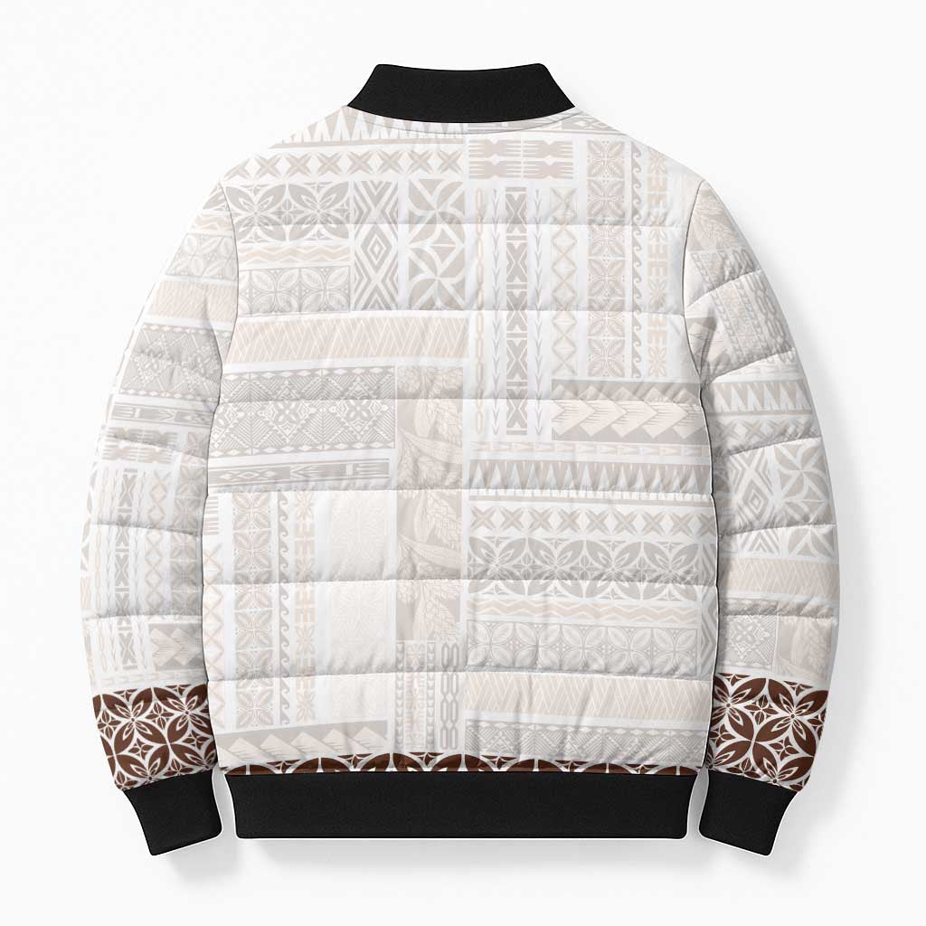 Samoa Siapo Brown Trimmed Bomber Puffer Jacket Samoa White Sunday LT01 - Polynesian Pride