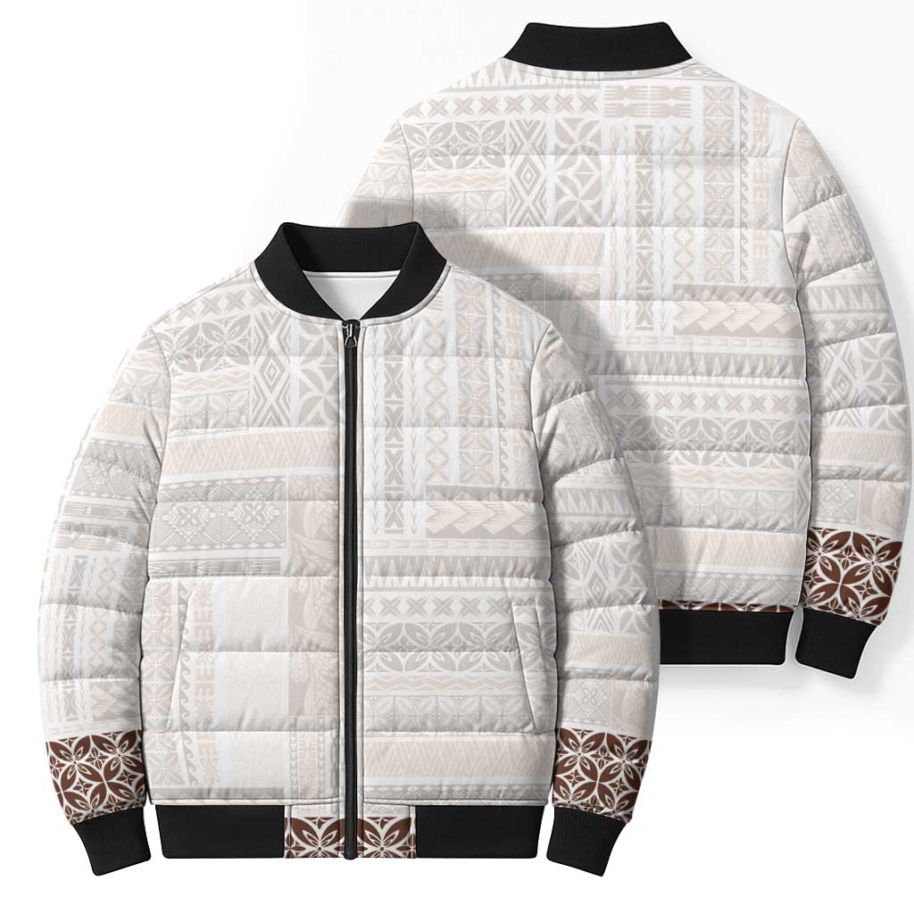 Samoa Siapo Brown Trimmed Bomber Puffer Jacket Samoa White Sunday LT01 - Polynesian Pride