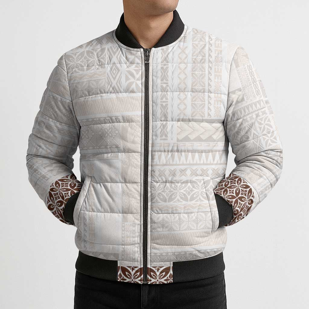 Samoa Siapo Brown Trimmed Bomber Puffer Jacket Samoa White Sunday LT01 - Polynesian Pride