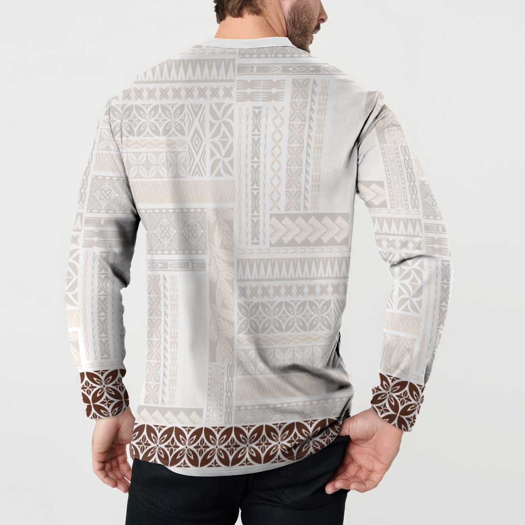 Samoa Siapo Brown Trimmed Button Sweatshirt Samoa White Sunday - Polynesian Pride