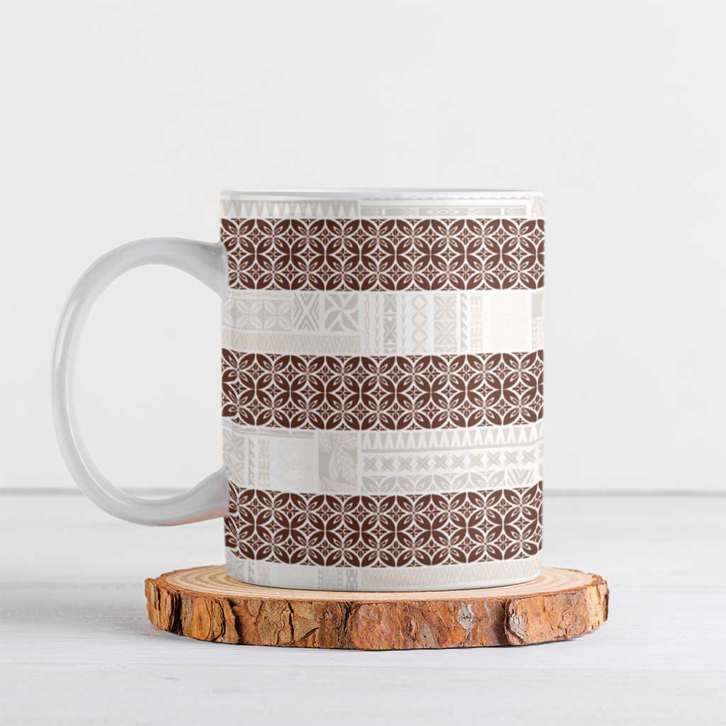 Samoa Siapo Brown Trimmed Ceramic Mug Samoa White Sunday - Polynesian Pride