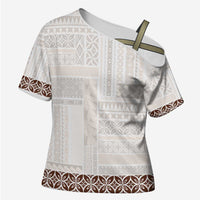 Samoa Siapo Brown Trimmed Cross Shoulder Shirt Samoa White Sunday - Polynesian Pride