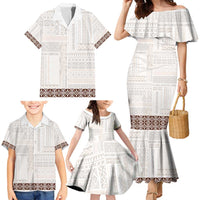 Samoa Siapo Brown Trimmed Family Matching Mermaid Dress and Hawaiian Shirt Samoa White Sunday - Polynesian Pride