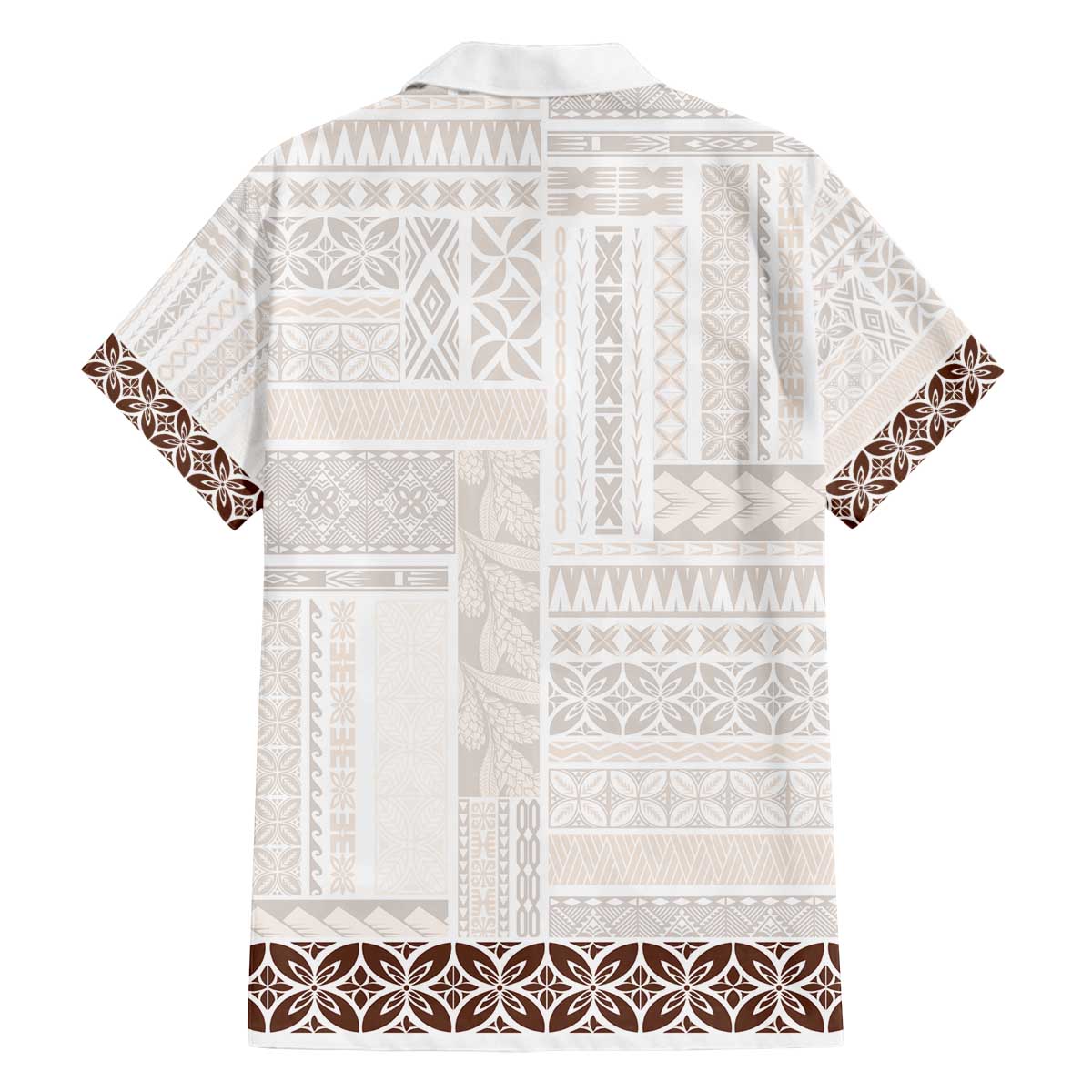 Samoa Siapo Brown Trimmed Family Matching Off The Shoulder Long Sleeve Dress and Hawaiian Shirt Samoa White Sunday - Polynesian Pride