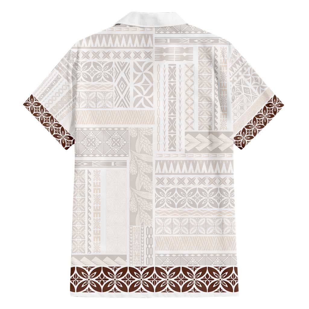 Samoa Siapo Brown Trimmed Family Matching Off Shoulder Short Dress and Hawaiian Shirt Samoa White Sunday - Polynesian Pride