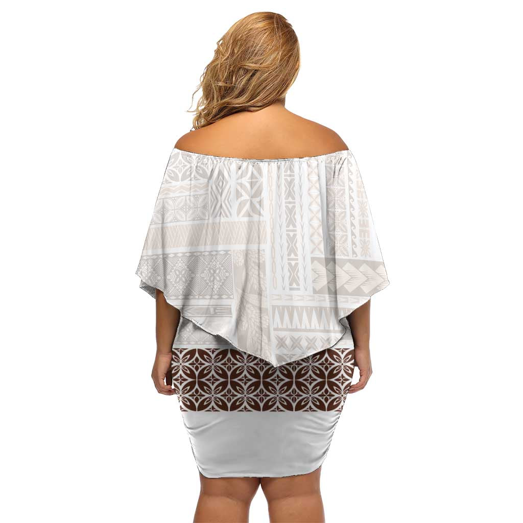 Samoa Siapo Brown Trimmed Family Matching Off Shoulder Short Dress and Hawaiian Shirt Samoa White Sunday - Polynesian Pride