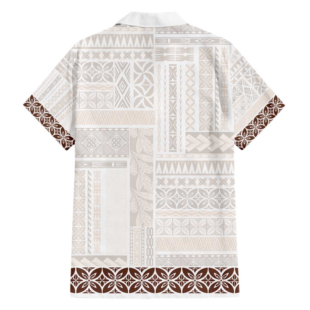 Samoa Siapo Brown Trimmed Family Matching Short Sleeve Bodycon Dress and Hawaiian Shirt Samoa White Sunday - Polynesian Pride