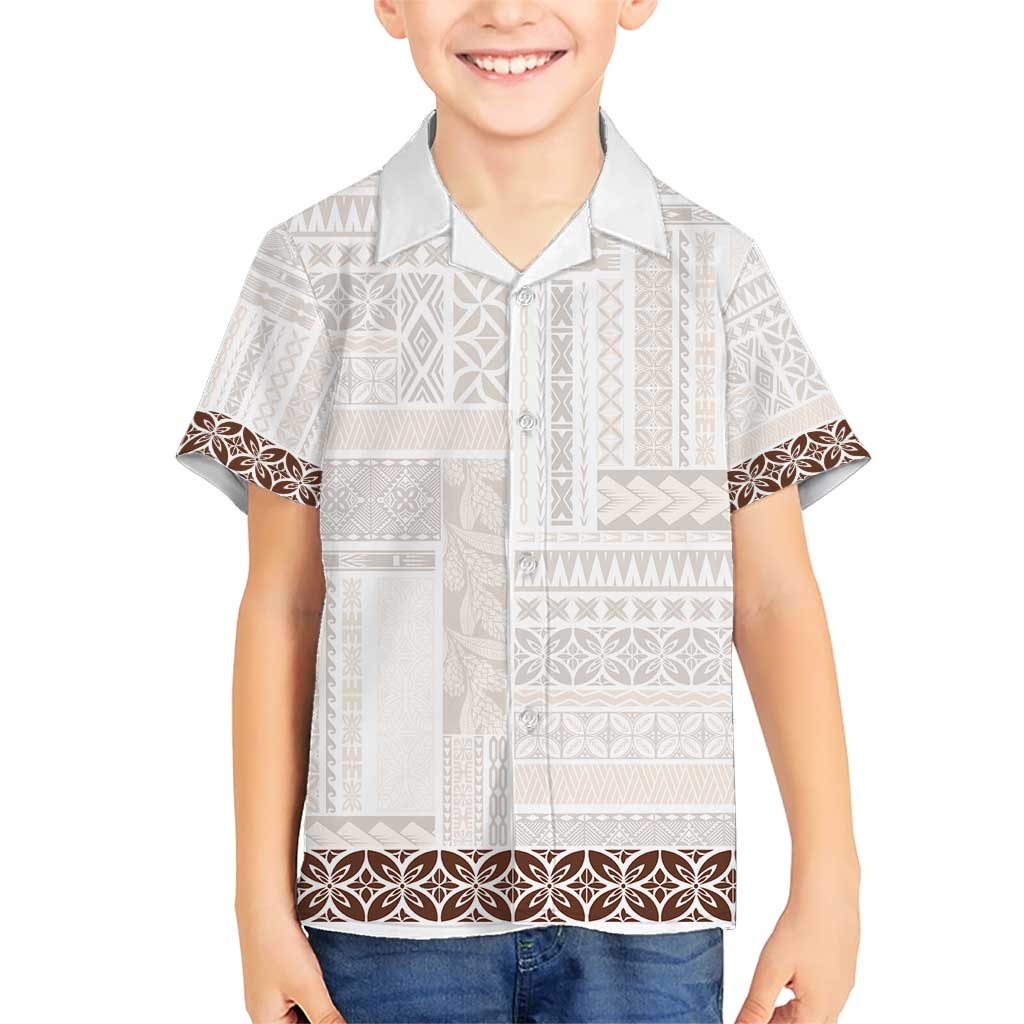Samoa Siapo Brown Trimmed Family Matching Short Sleeve Bodycon Dress and Hawaiian Shirt Samoa White Sunday - Polynesian Pride