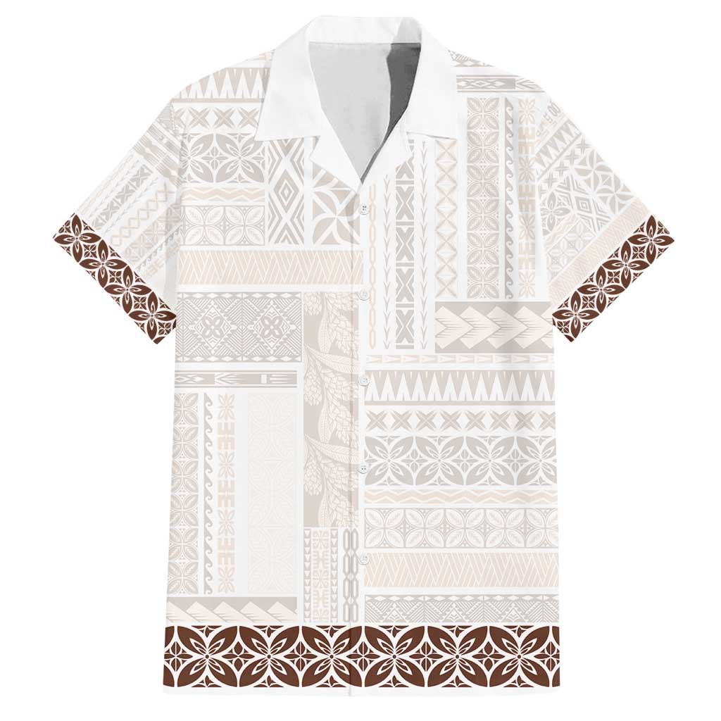 Samoa Siapo Brown Trimmed Family Matching Summer Maxi Dress and Hawaiian Shirt Samoa White Sunday - Polynesian Pride