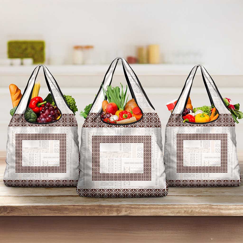 Samoa Siapo Brown Trimmed Grocery Bag Samoa White Sunday - Polynesian Pride