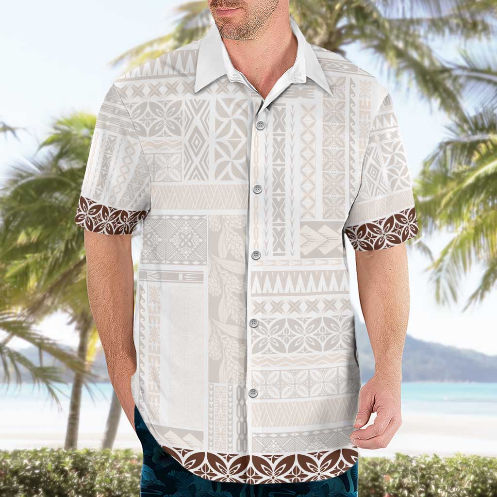 Samoa Siapo Brown Trimmed Hawaiian Shirt Samoa White Sunday - Polynesian Pride