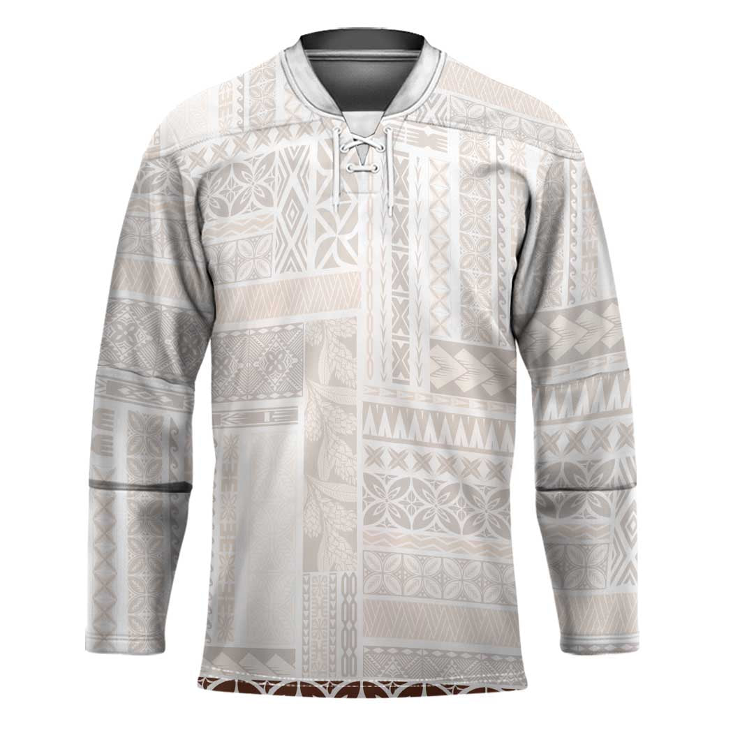 Samoa Siapo Brown Trimmed Hockey Jersey Samoa White Sunday - Polynesian Pride