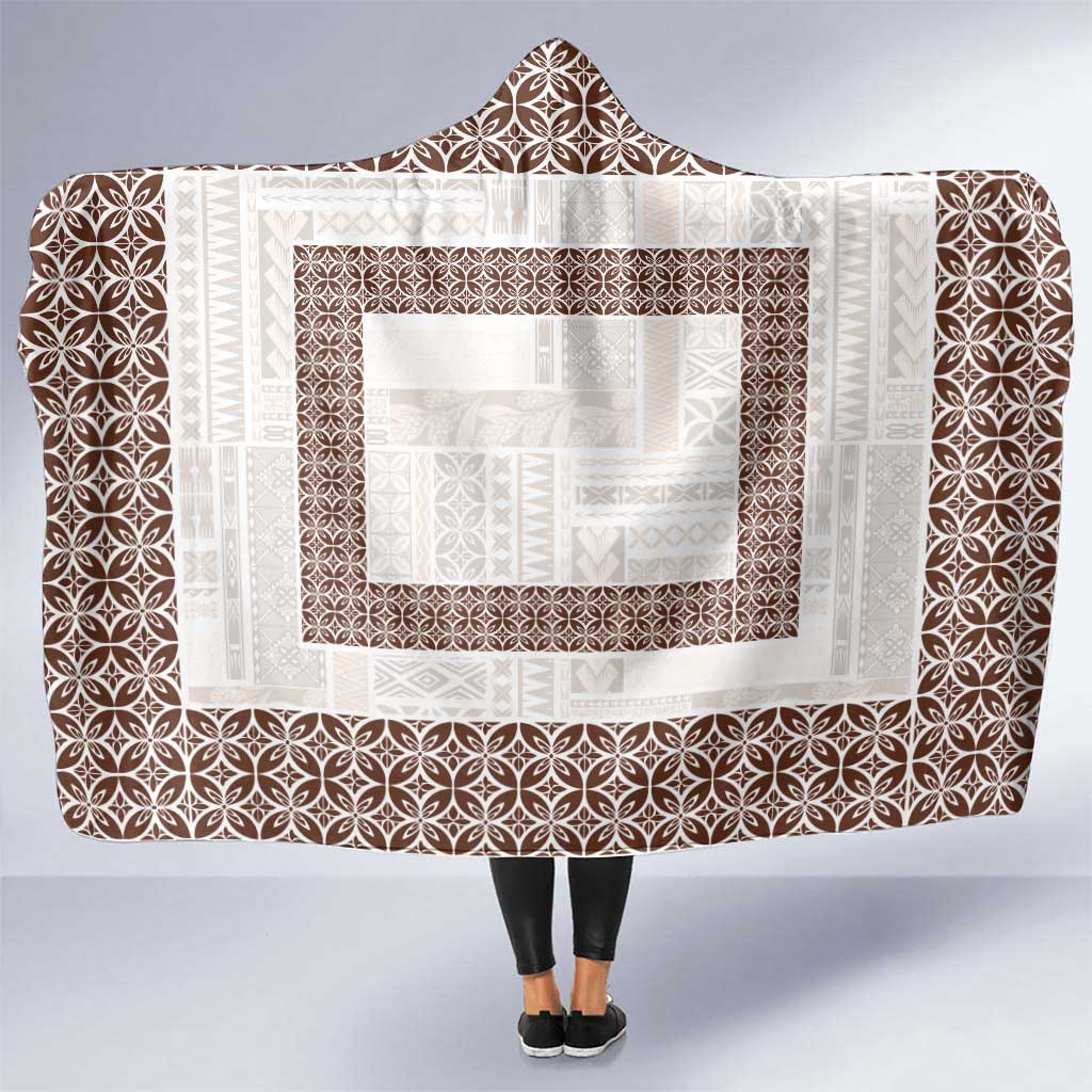Samoa Siapo Brown Trimmed Hooded Blanket Samoa White Sunday - Polynesian Pride