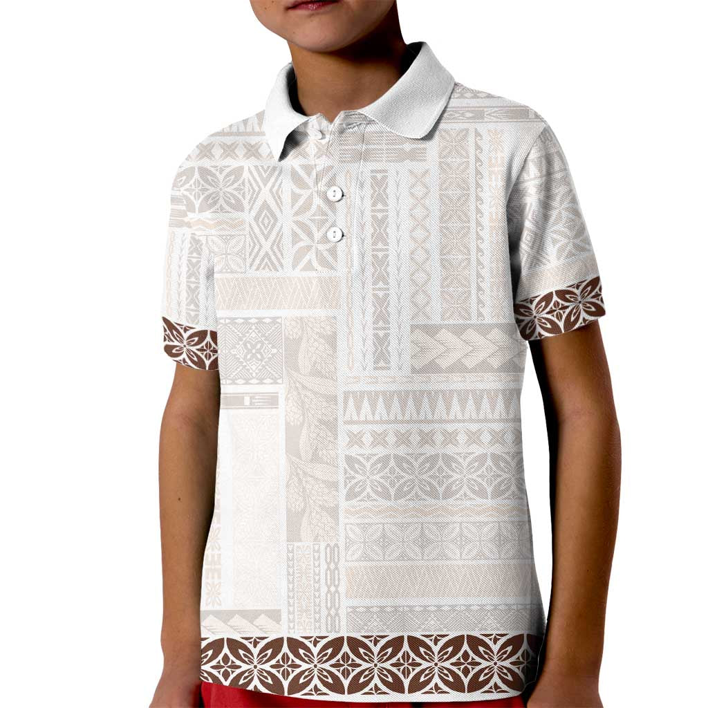 Samoa Siapo Brown Trimmed Kid Polo Shirt Samoa White Sunday - Polynesian Pride