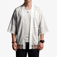 Samoa Siapo Brown Trimmed Kimono Samoa White Sunday - Polynesian Pride