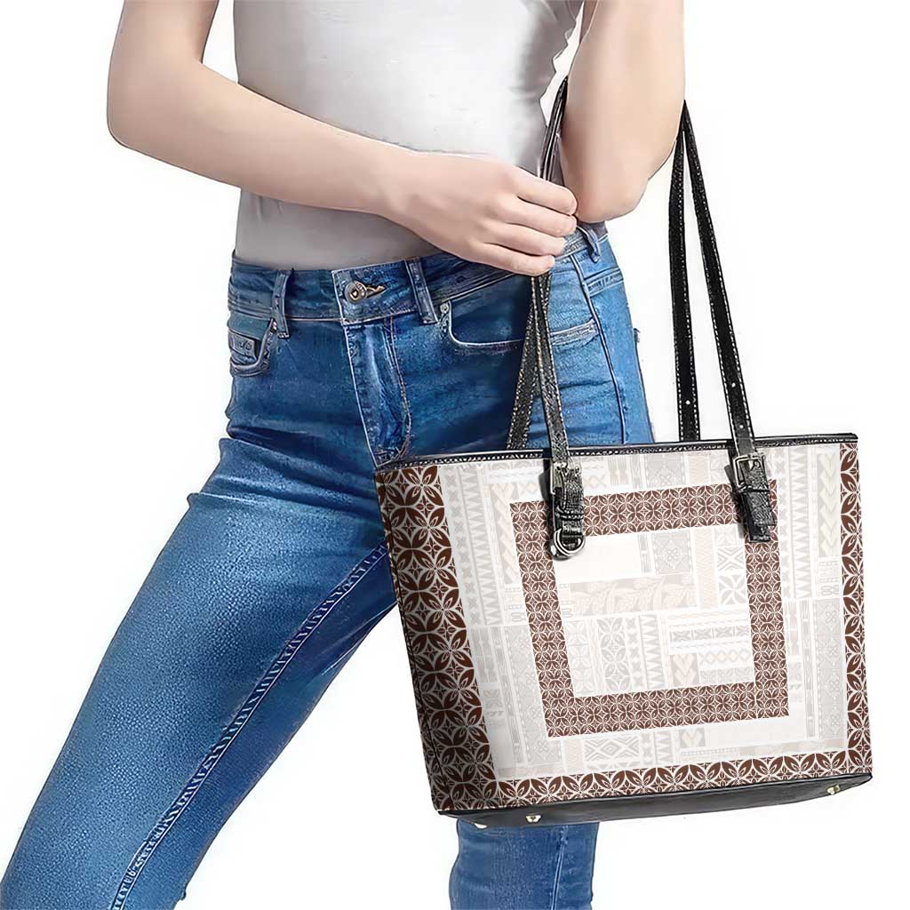 Samoa Siapo Brown Trimmed Leather Tote Bag Samoa White Sunday - Polynesian Pride