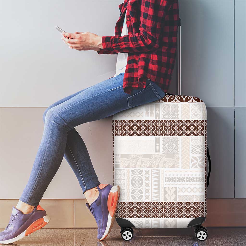 Samoa Siapo Brown Trimmed Luggage Cover Samoa White Sunday - Polynesian Pride