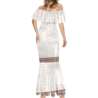 Samoa Siapo Brown Trimmed Mermaid Dress Samoa White Sunday - Polynesian Pride