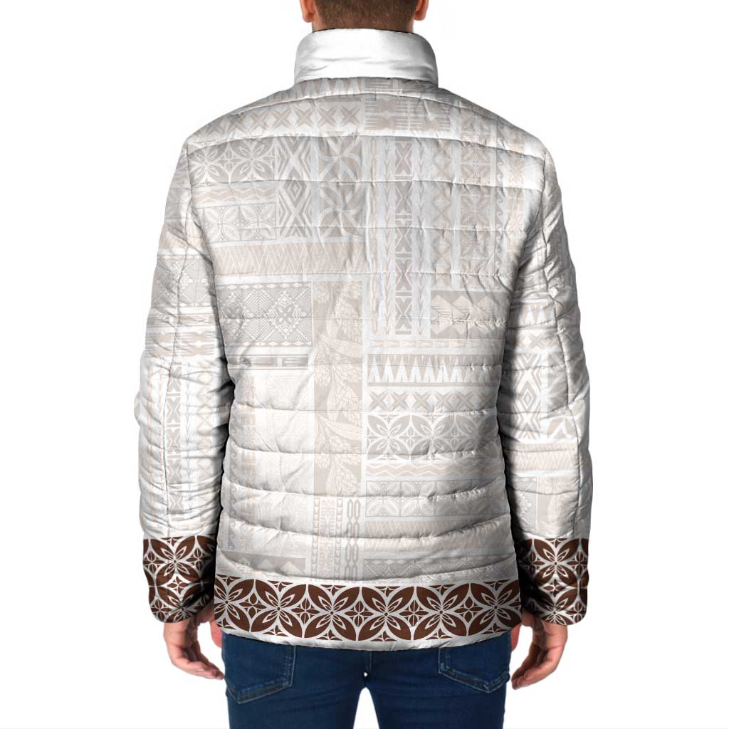 Samoa Siapo Brown Trimmed Padded Jacket Samoa White Sunday LT01 - Polynesian Pride