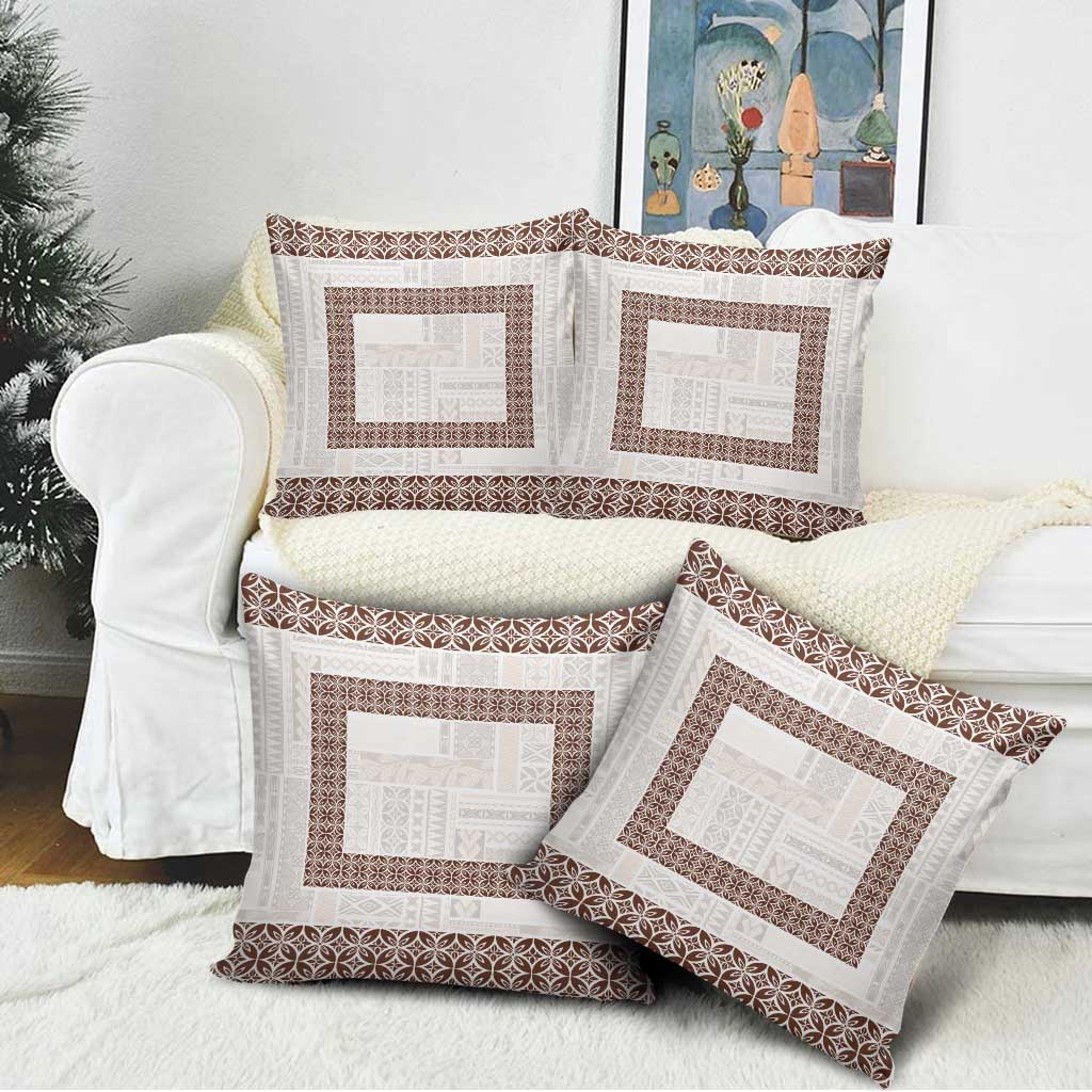 Samoa Siapo Brown Trimmed Pillow Cover Samoa White Sunday - Polynesian Pride