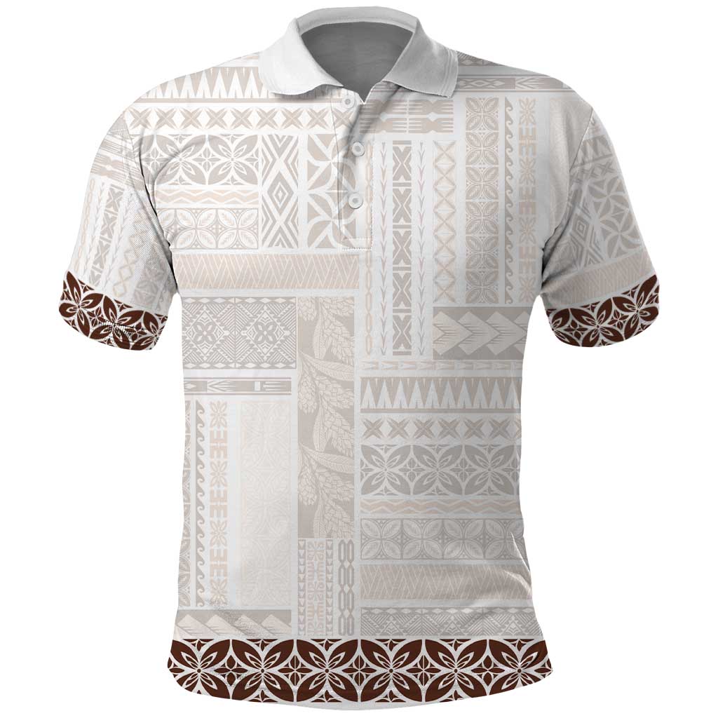 Samoa Siapo Brown Trimmed Polo Shirt Samoa White Sunday - Polynesian Pride