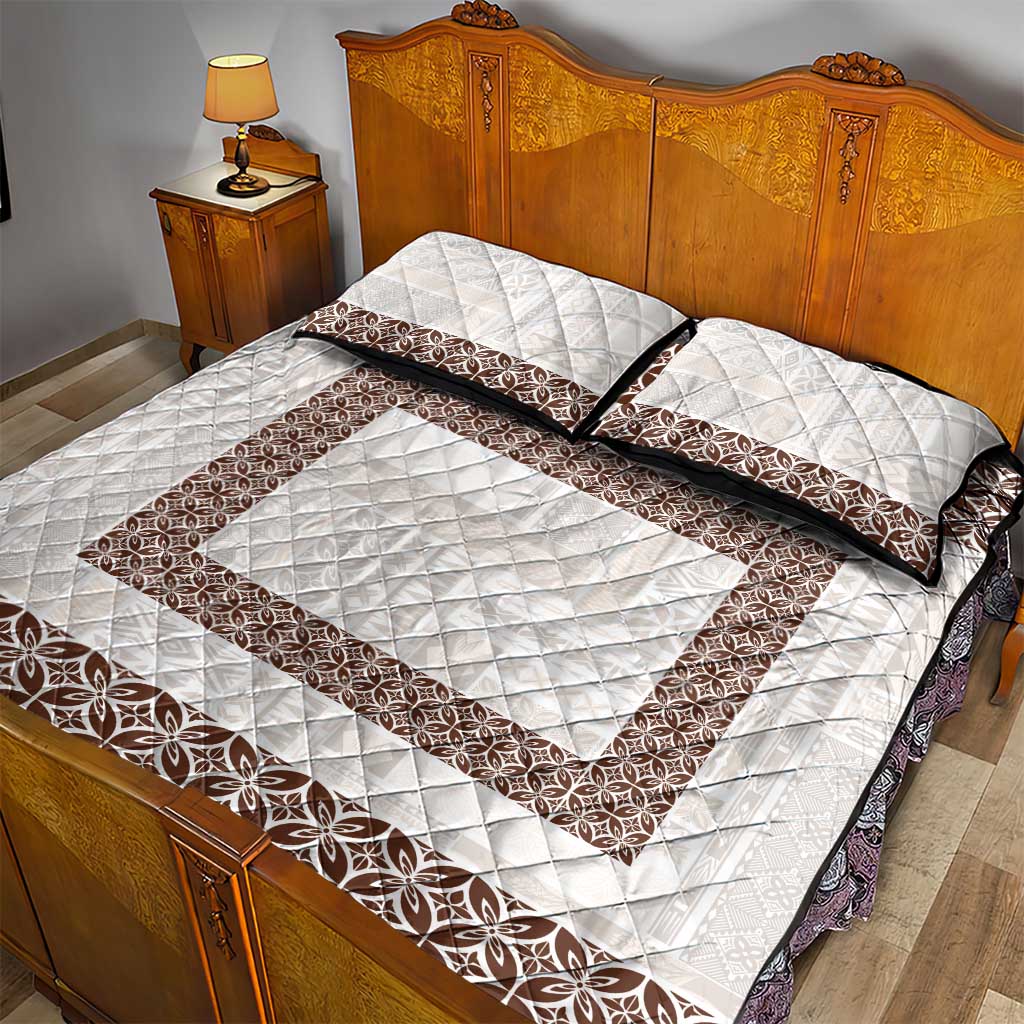 Samoa Siapo Brown Trimmed Quilt Bed Set Samoa White Sunday - Polynesian Pride