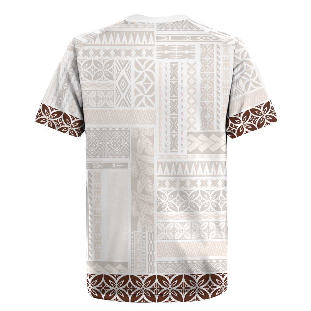 Samoa Siapo Brown Trimmed Rugby Jersey Samoa White Sunday - Polynesian Pride