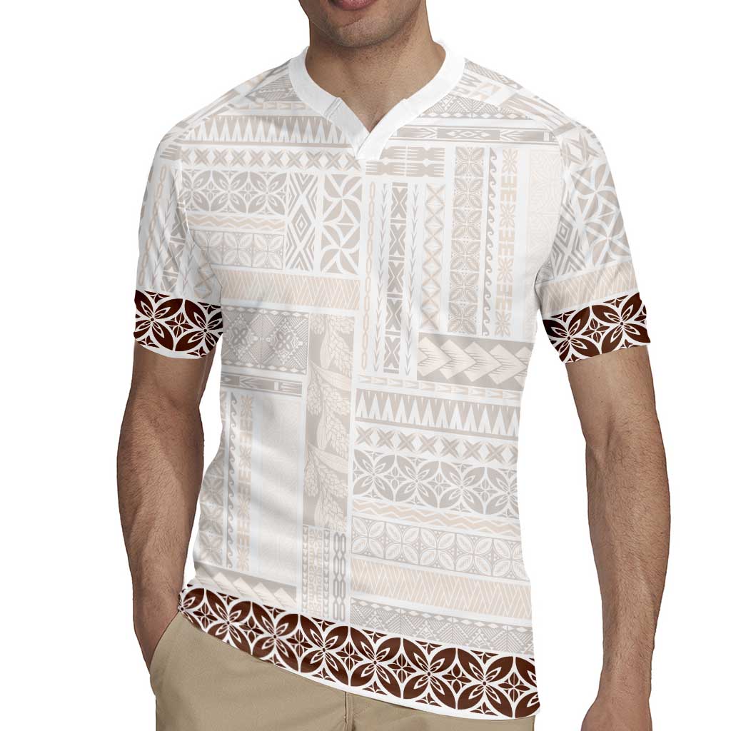 Samoa Siapo Brown Trimmed Rugby Jersey Samoa White Sunday - Polynesian Pride