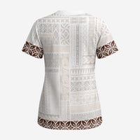 Samoa Siapo Brown Trimmed Scrub Top Samoa White Sunday - Polynesian Pride