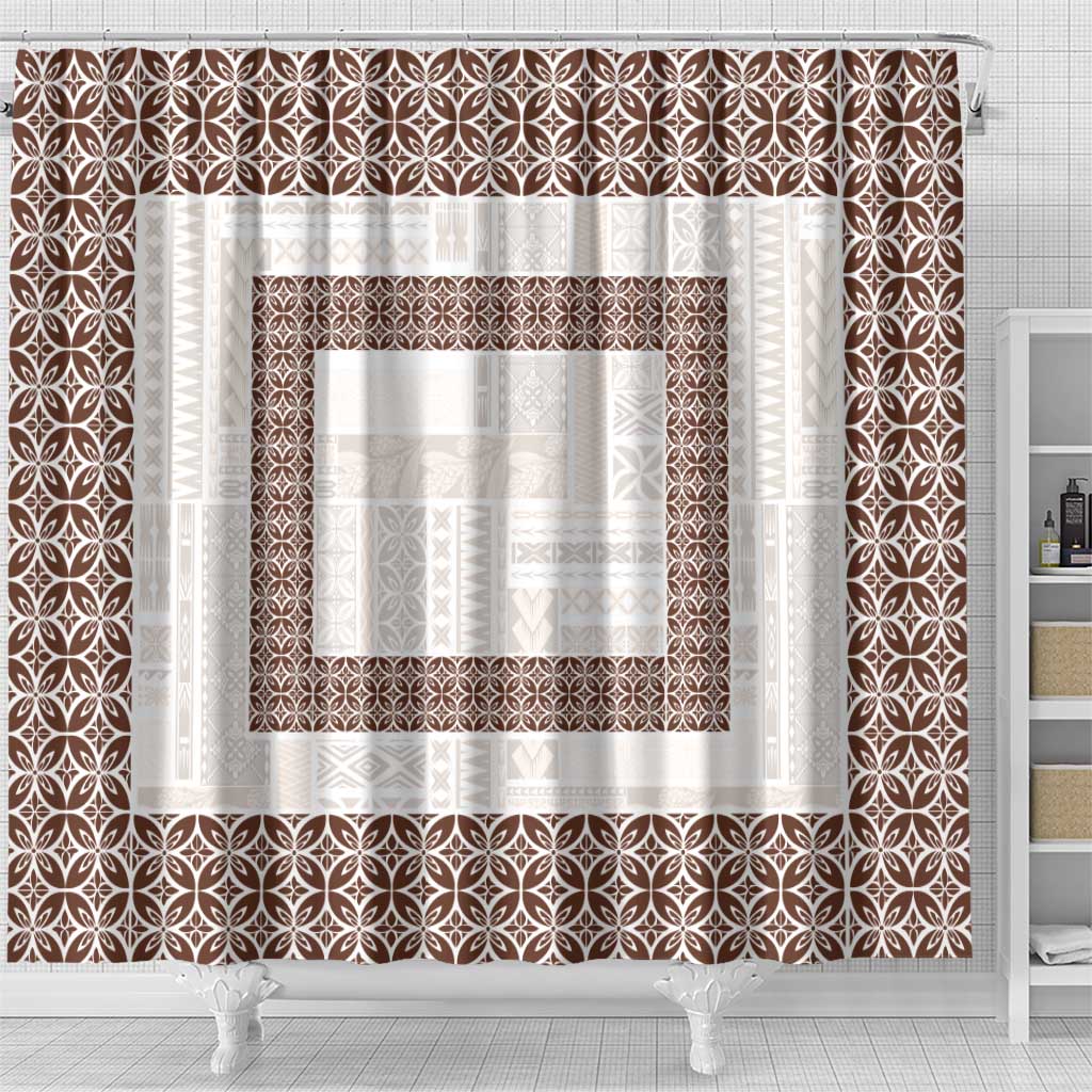 Samoa Siapo Brown Trimmed Shower Curtain Samoa White Sunday - Polynesian Pride
