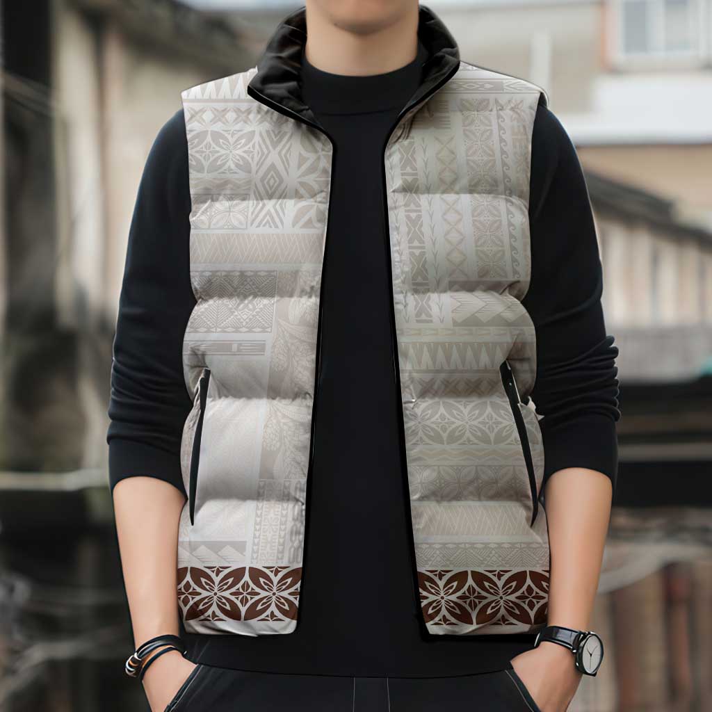 Samoa Siapo Brown Trimmed Sleeveless Puffer Jacket Samoa White Sunday LT01 - Polynesian Pride