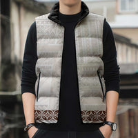 Samoa Siapo Brown Trimmed Sleeveless Puffer Jacket Samoa White Sunday LT01 - Polynesian Pride