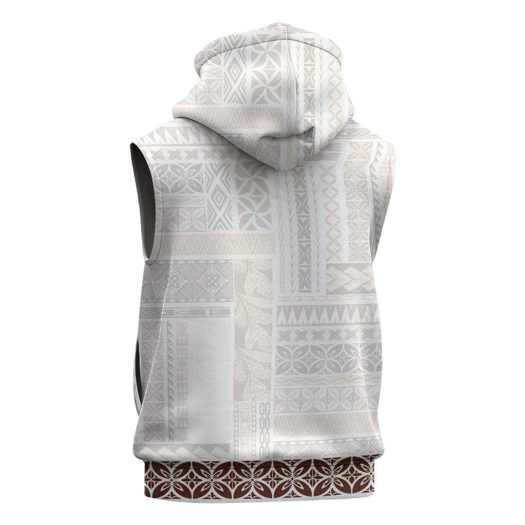 Samoa Siapo Brown Trimmed Sleeveless Zip Hoodie Samoa White Sunday - Polynesian Pride