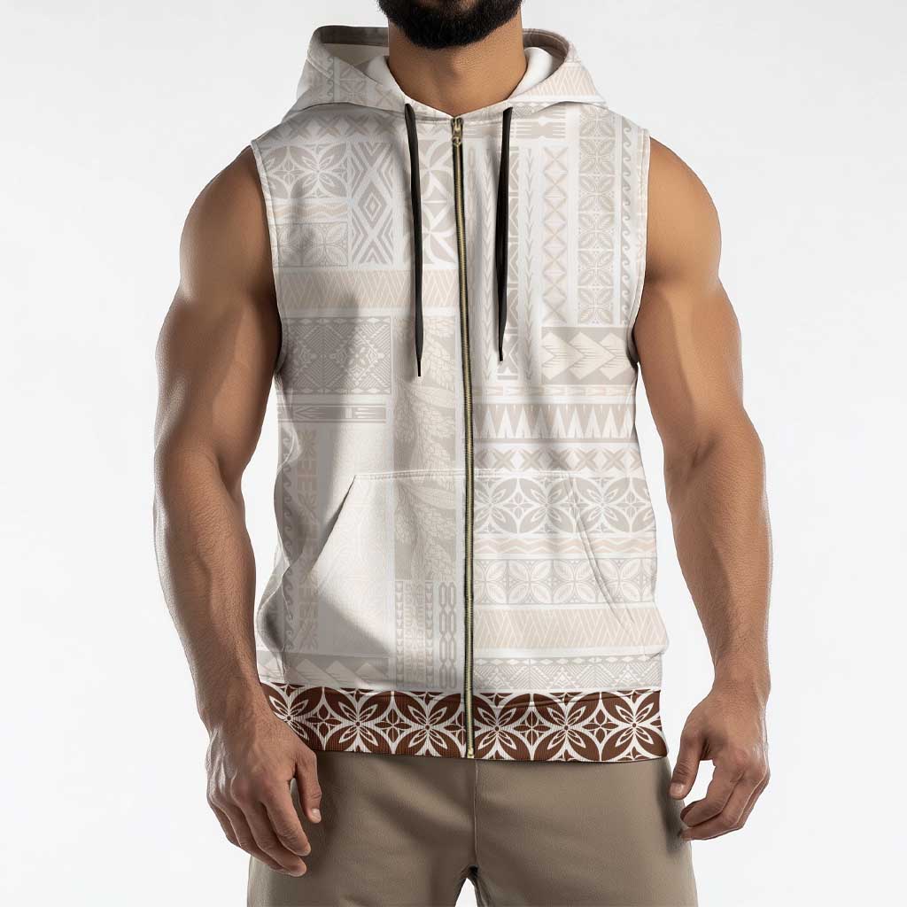 Samoa Siapo Brown Trimmed Sleeveless Zip Hoodie Samoa White Sunday - Polynesian Pride