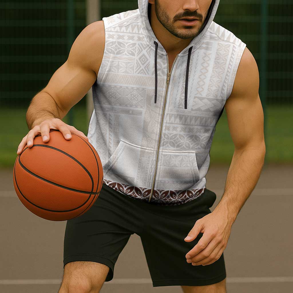 Samoa Siapo Brown Trimmed Sleeveless Zip Hoodie Samoa White Sunday - Polynesian Pride