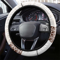 Samoa Siapo Brown Trimmed Steering Wheel Cover Samoa White Sunday LT01 - Polynesian Pride