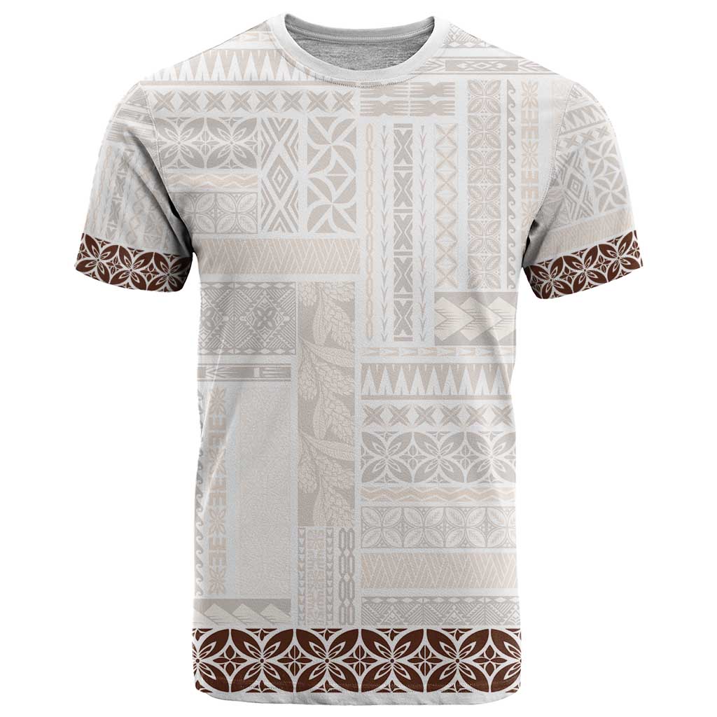 Samoa Siapo Brown Trimmed T Shirt Samoa White Sunday - Polynesian Pride