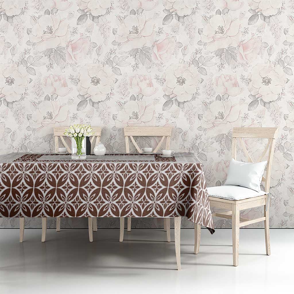 Samoa Siapo Brown Trimmed Tablecloth Samoa White Sunday - Polynesian Pride