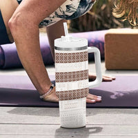 Samoa Siapo Brown Trimmed Tumbler With Handle Samoa White Sunday - Polynesian Pride