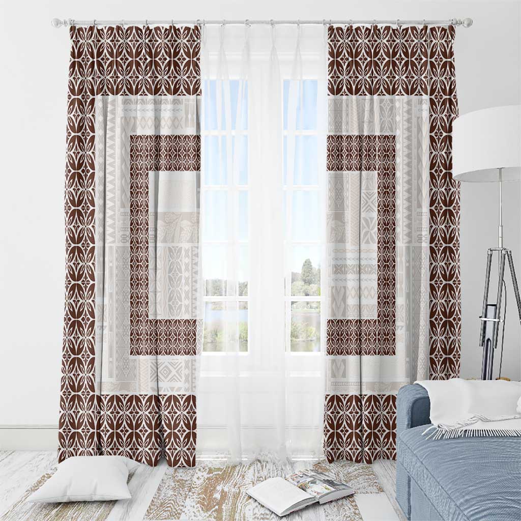 Samoa Siapo Brown Trimmed Window Curtain Samoa White Sunday - Polynesian Pride