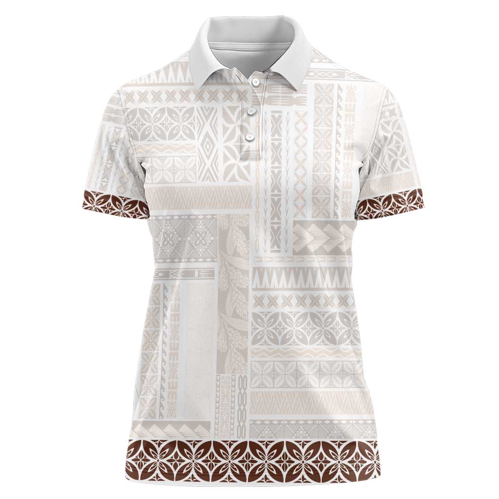 Samoa Siapo Brown Trimmed Women Polo Shirt Samoa White Sunday - Polynesian Pride