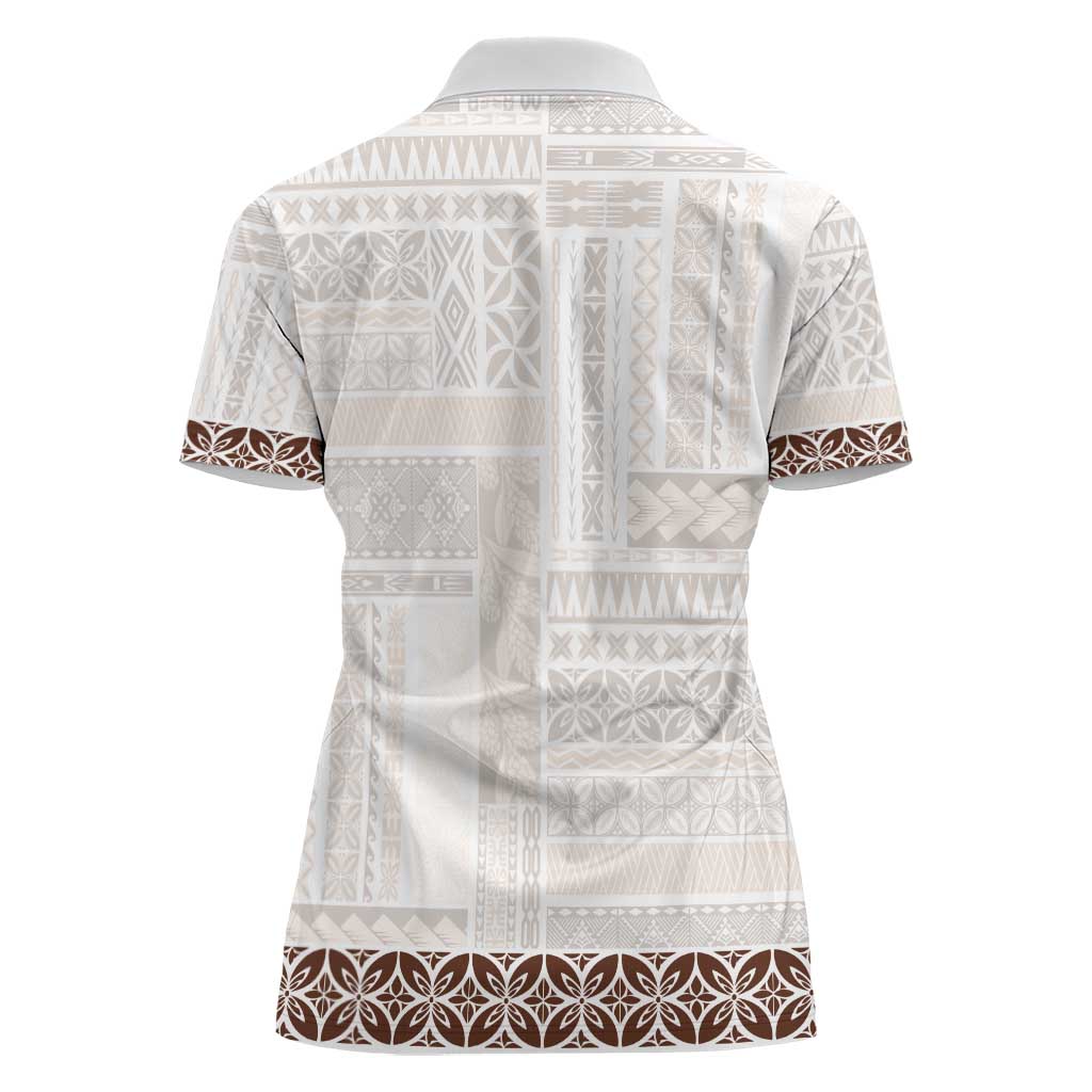 Samoa Siapo Brown Trimmed Women Polo Shirt Samoa White Sunday - Polynesian Pride