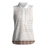 Samoa Siapo Brown Trimmed Women Sleeveless Polo Shirt Samoa White Sunday - Polynesian Pride