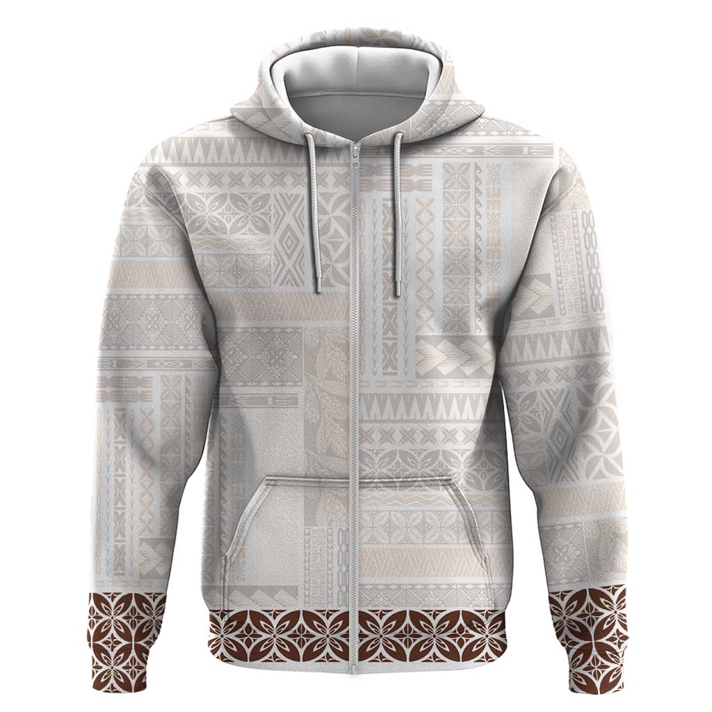 Samoa Siapo Brown Trimmed Zip Hoodie Samoa White Sunday - Polynesian Pride