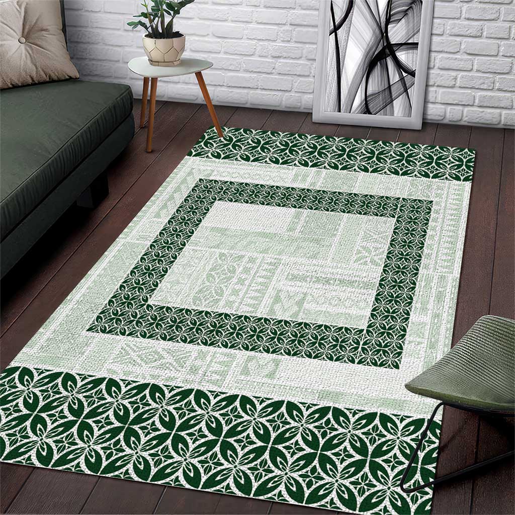 Samoa Siapo Green Trimmed Area Rug Samoa White Sunday - Polynesian Pride