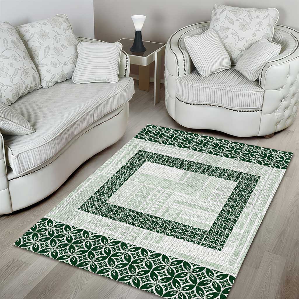 Samoa Siapo Green Trimmed Area Rug Samoa White Sunday - Polynesian Pride