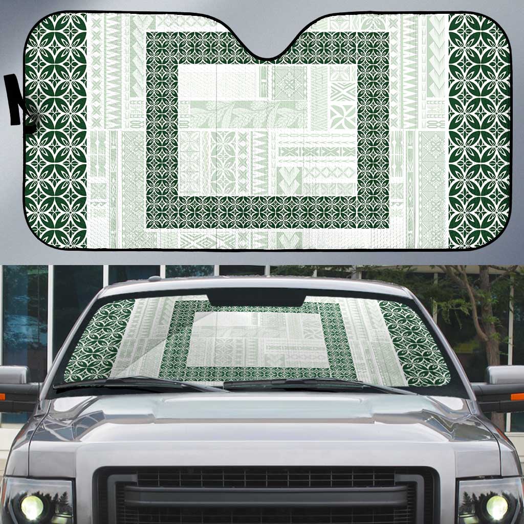 Samoa Siapo Green Trimmed Auto Sun Shade Samoa White Sunday - Polynesian Pride