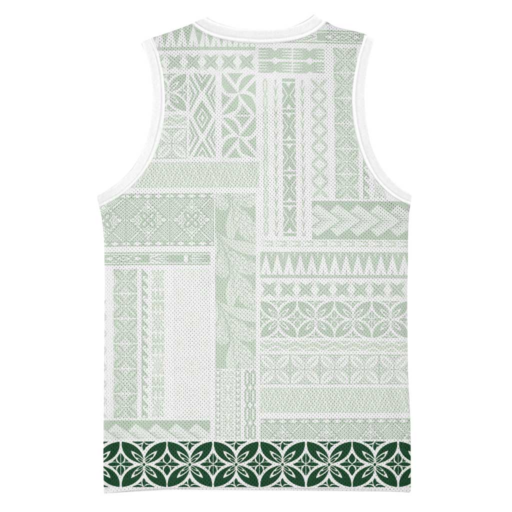 Samoa Siapo Green Trimmed Basketball Jersey Samoa White Sunday - Polynesian Pride